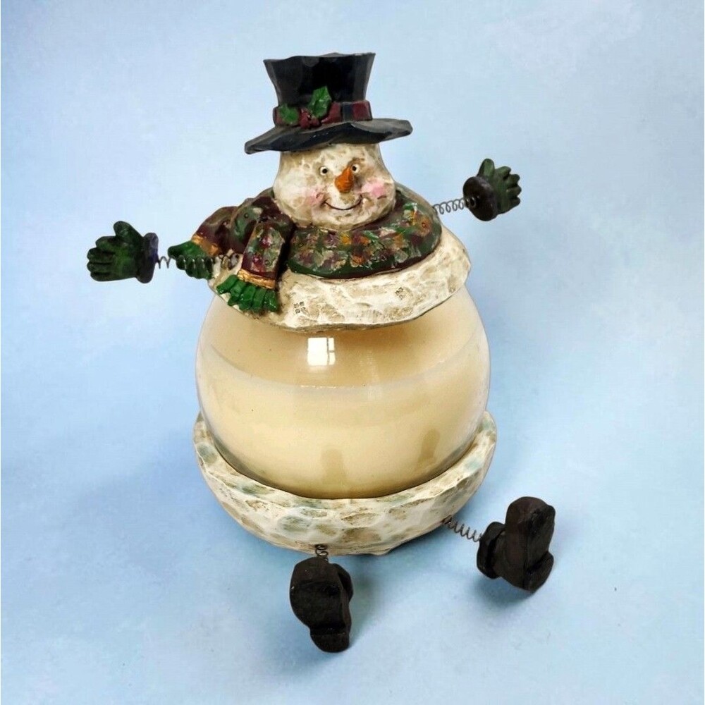 Large Snowman Candle Whimsical Hand Painted 3pc Spring Arms Legs Christmas Boxed
